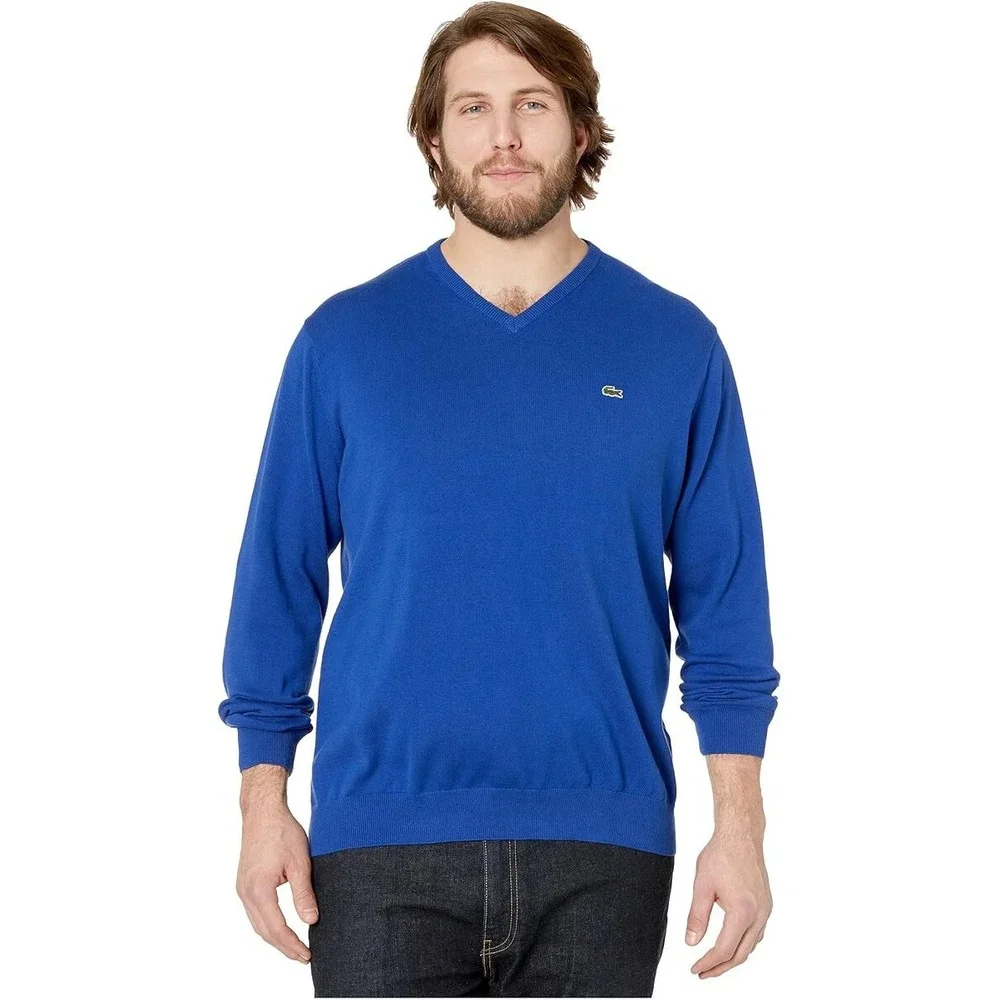 Lacoste Mens Long Sleeve Regular Fit V-Neck Cotton Sweater size 8-3XL